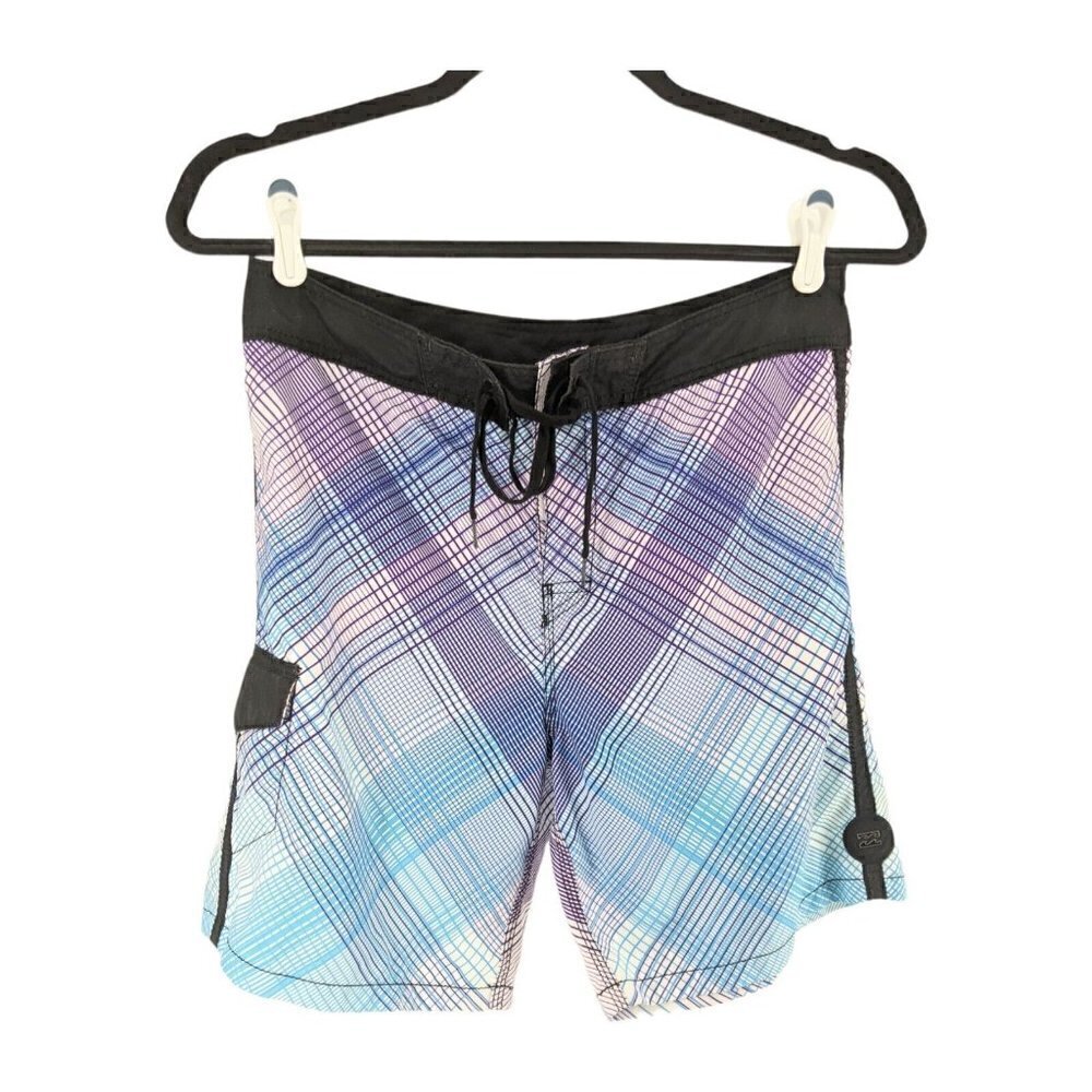 Billabong Swim Board Shorts Men's Sz 34 Cargo Pocket Polyester Purple Blue Black